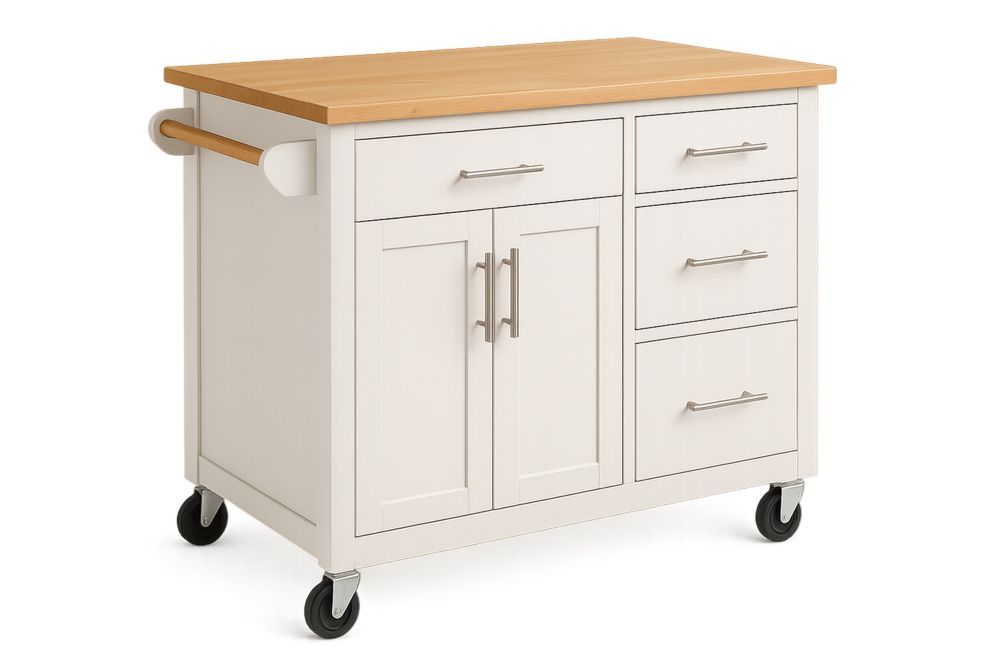 Küchenwagen mit Schubladen und Türen aus Holz Weiß