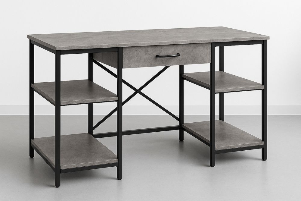 Rechteckiger Metallrahmen-Schreibtisch mit MDF-Platte Grau 140x60x75 cm