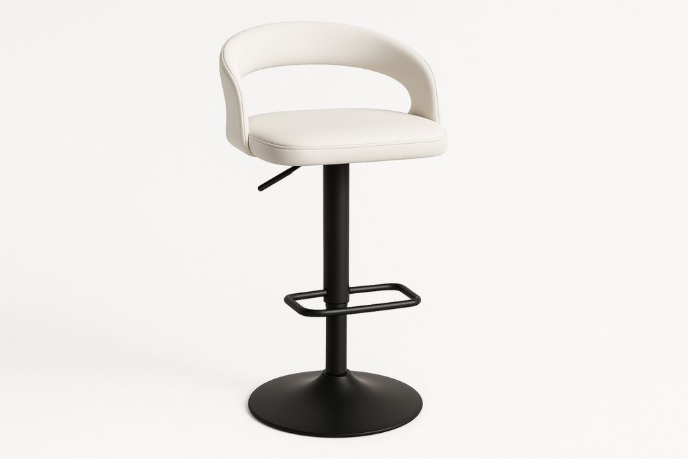 Barhocker mit PU-Ledersitz und Metallfuß, Höhe 95 cm Weiß