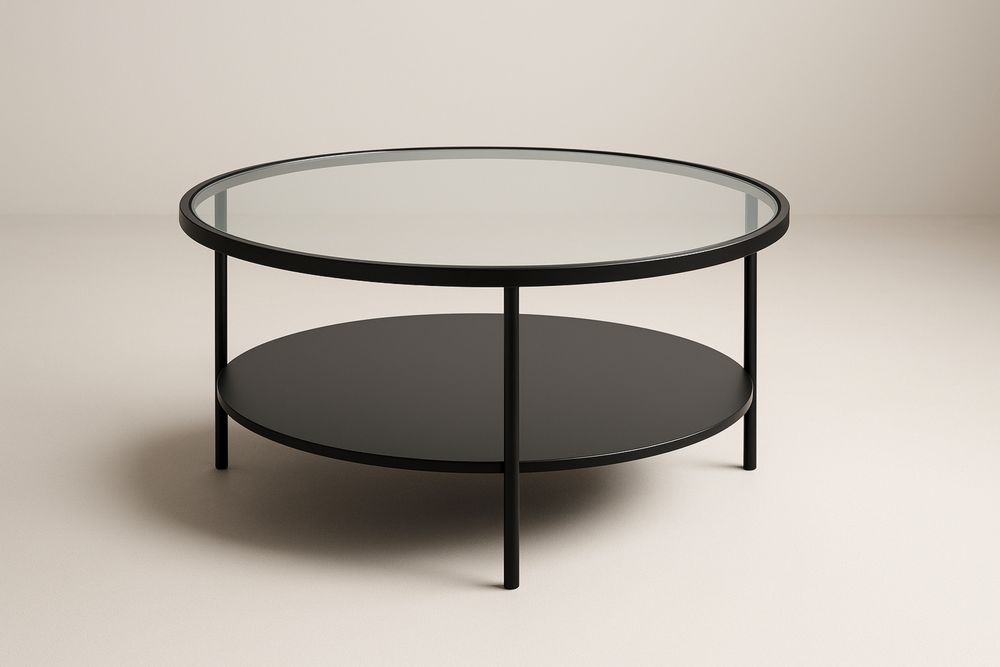 Runder Couchtisch mit gehärtetem Glas Metall schwarz Ø80 cm