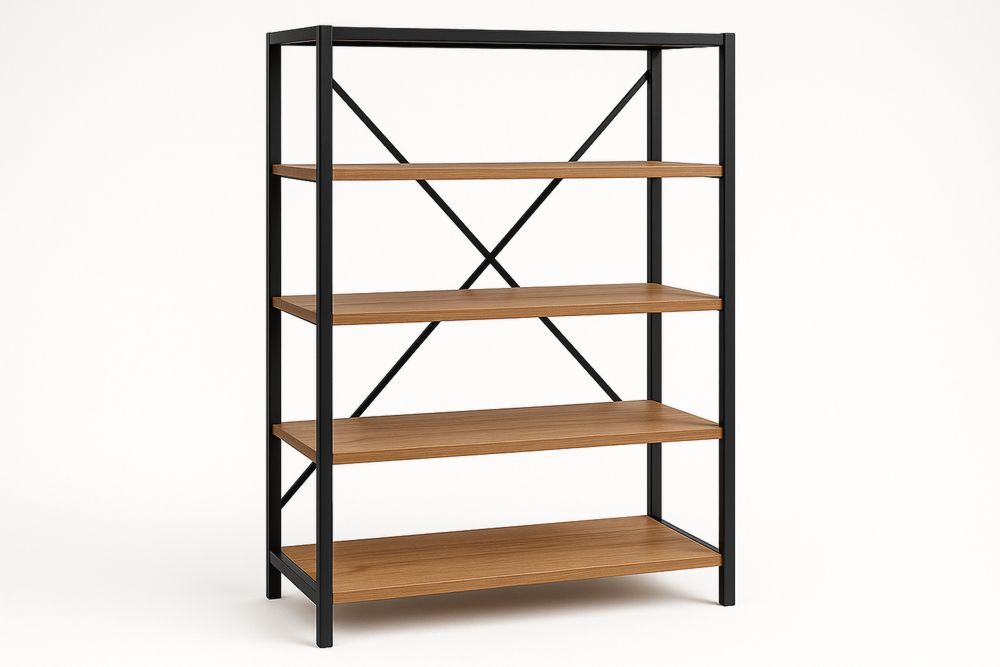 Regal mit 5 Ebenen Stahlrahmen Eiche Holzoptik Schwarz