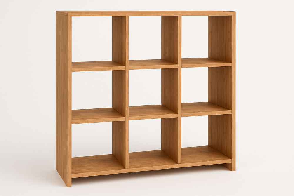 Regal aus Spanplatte mit Eichenfurnier, 9 Fächer, 105x105x35 cm, Holzbraun