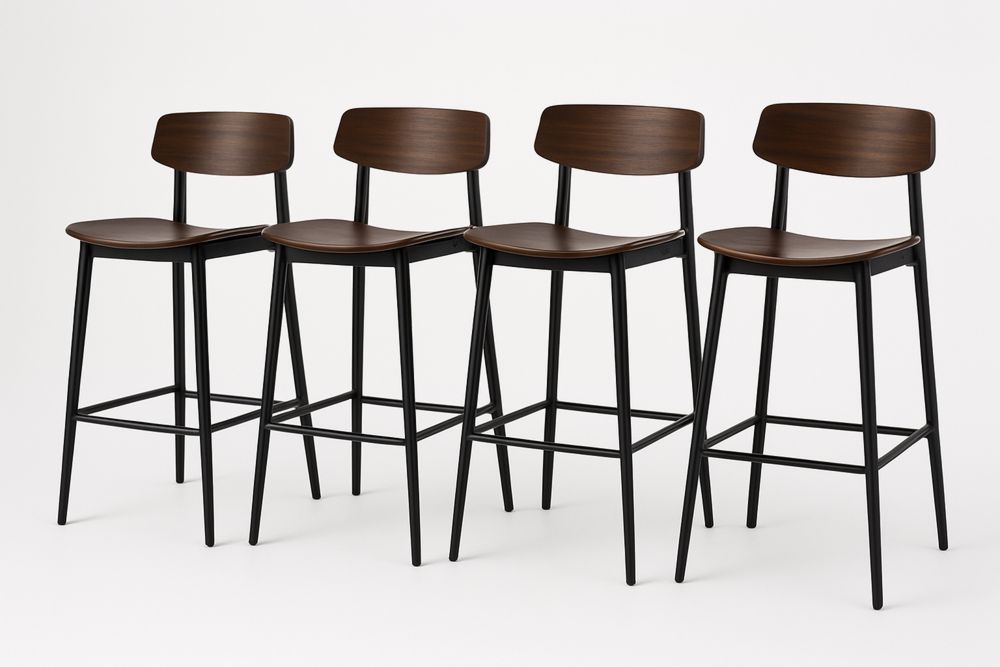 4er Set Barhocker Holzsitz Metallgestell Dunkelbraun Schwarz