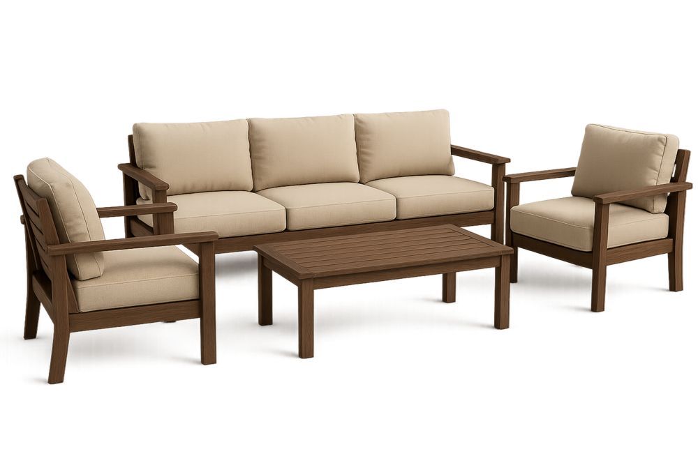 Gartenmöbel-Set aus Holz mit Polyesterkissen in Beige