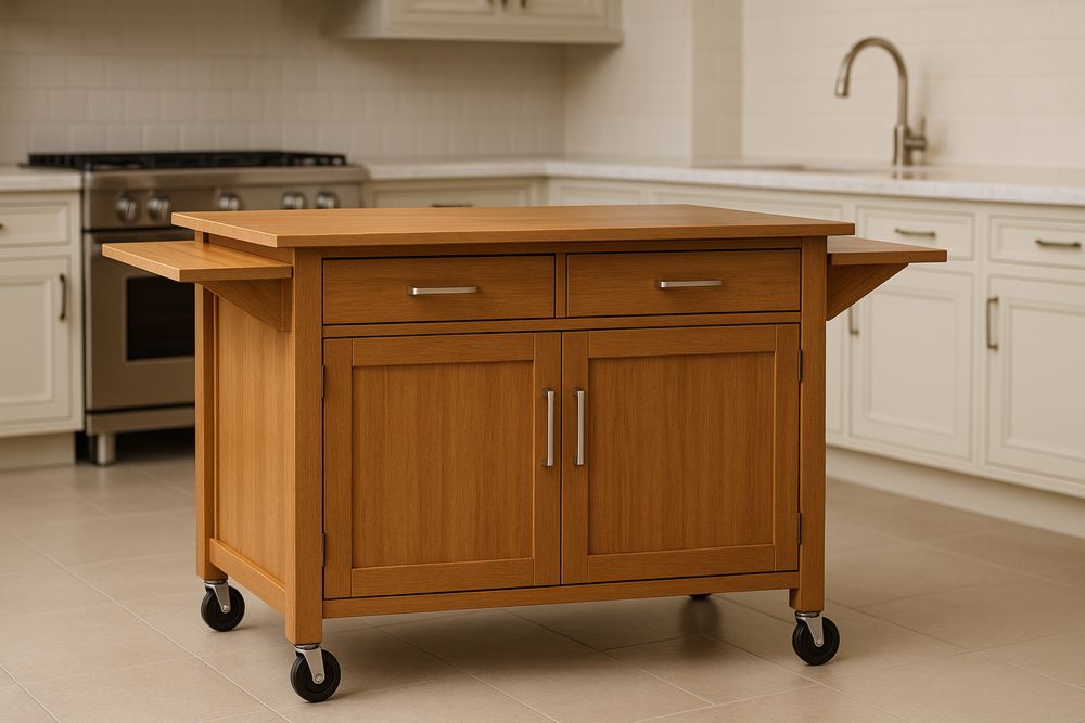 Kücheninsel aus Holz mit Schubladen und Türen 120x60x90 cm