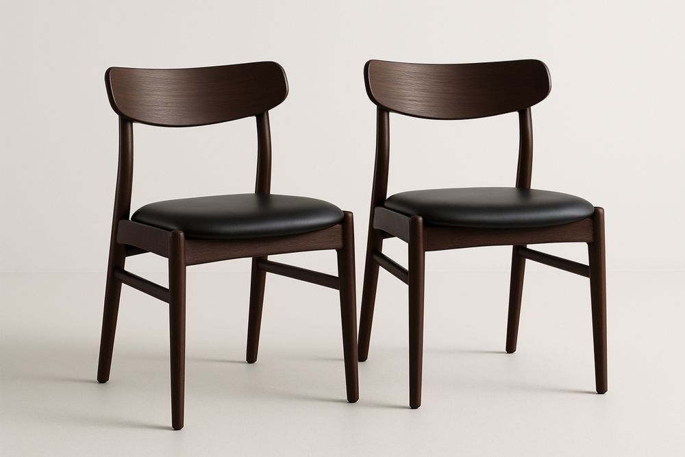 2er-Set Esszimmerstühle Nussbaum Schwarz PU-Leder 85cm