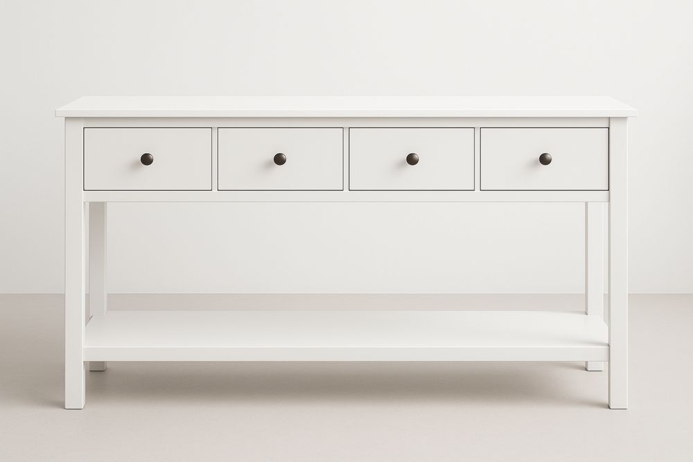 Weißer Konsolentisch Holz 4 Schubladen 1 Ablage 120x40x80 cm