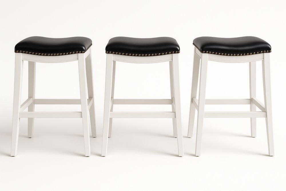 3-teiliges Barhocker-Set mit PU-Ledersitz und Holzrahmen