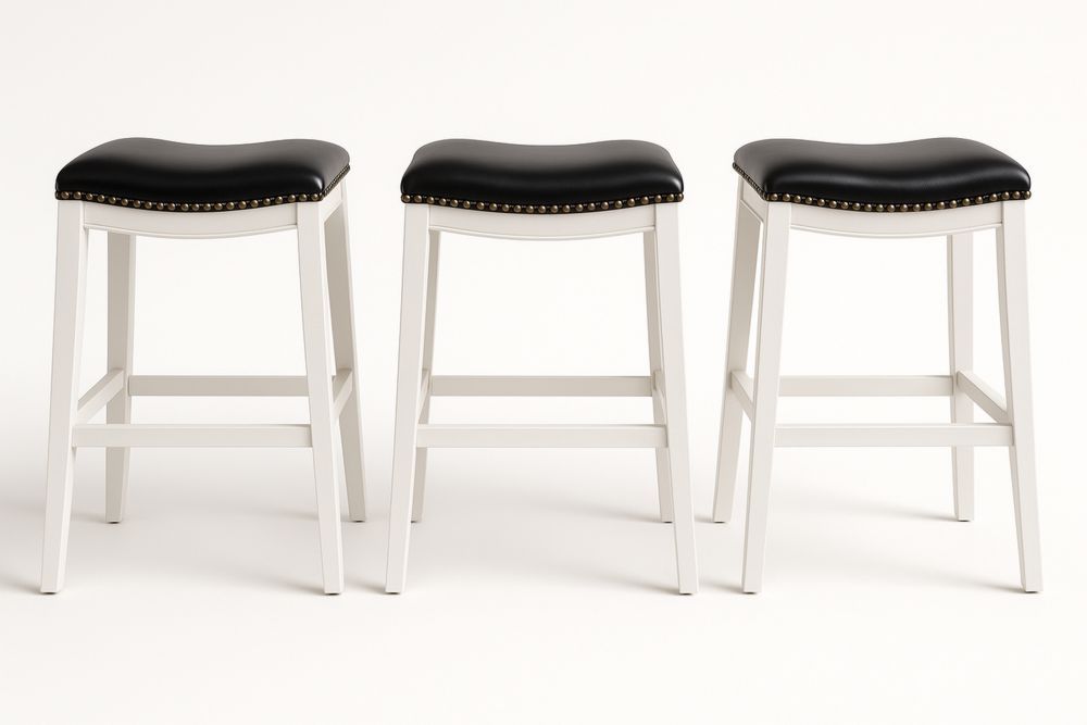 3-teiliges Barhocker-Set mit PU-Ledersitz und Holzrahmen