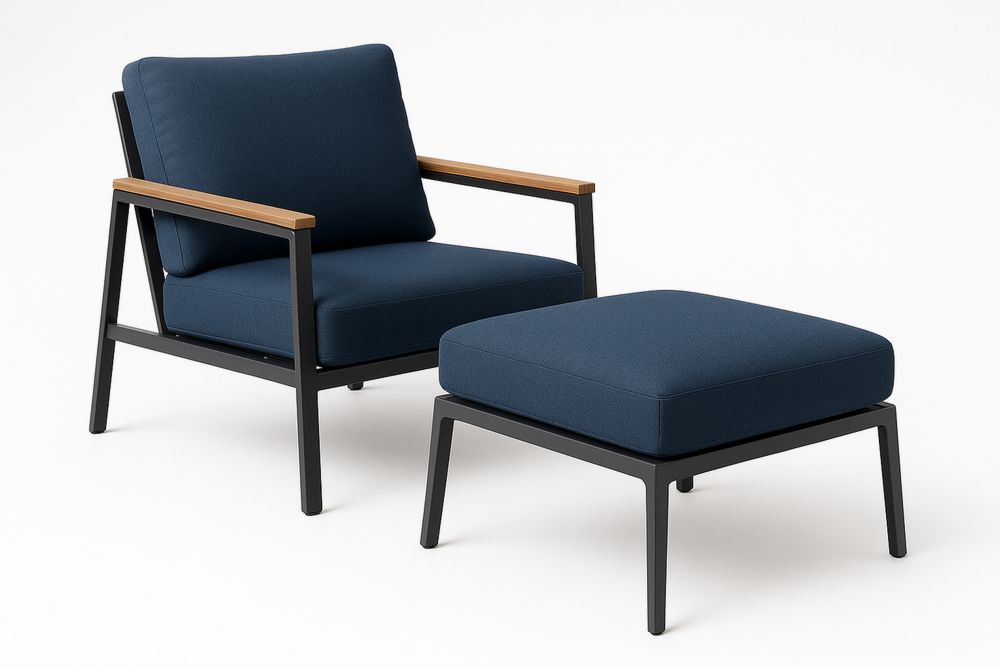 Gartenstuhl Set mit Ottoman Aluminiumrahmen Polyester DunkelBlau