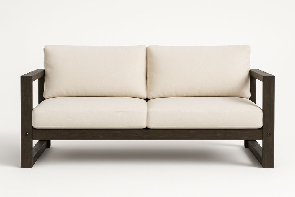 Zweisitzersofa Akazienholzrahmen Baumwollbezug Beige 140cm