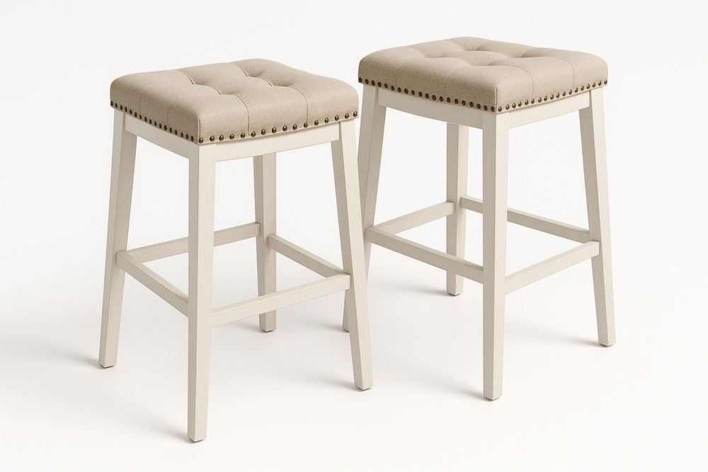 2er-Set Barhocker mit Leinenbezug und Holzrahmen Beige 75 cm