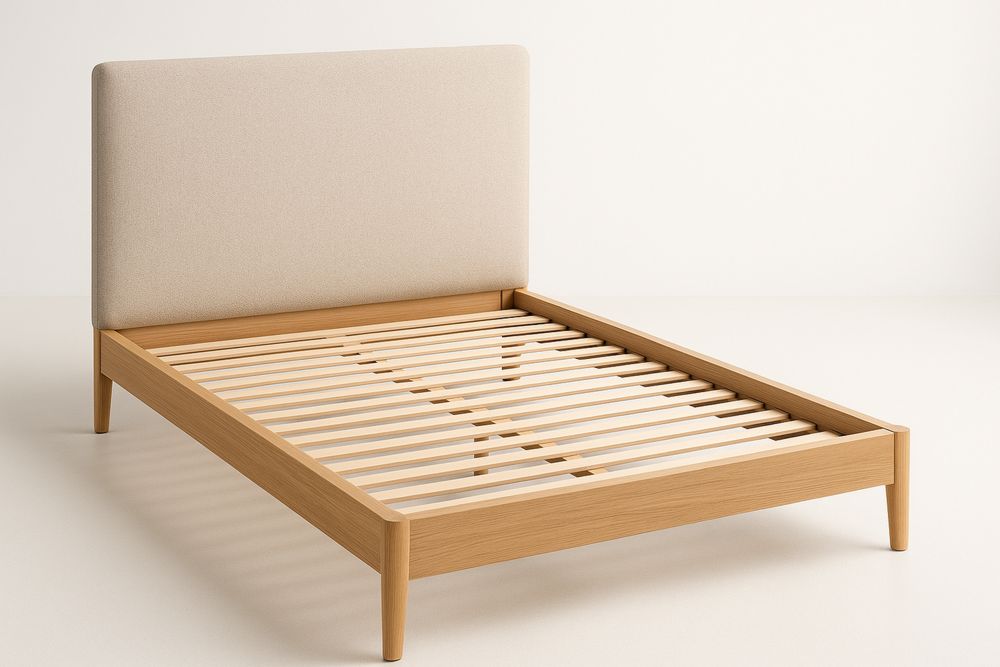 Bettgestell mit gepolstertem Kopfteil aus Eichenholz 200x140 cm Beige