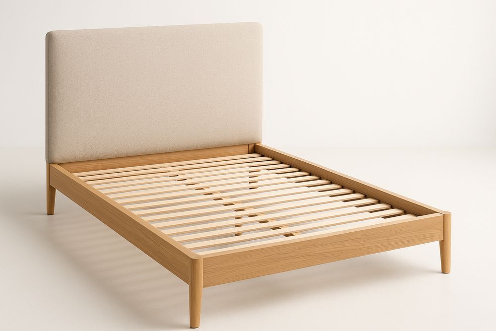 Bettgestell mit gepolstertem Kopfteil aus Eichenholz 200x140 cm Beige