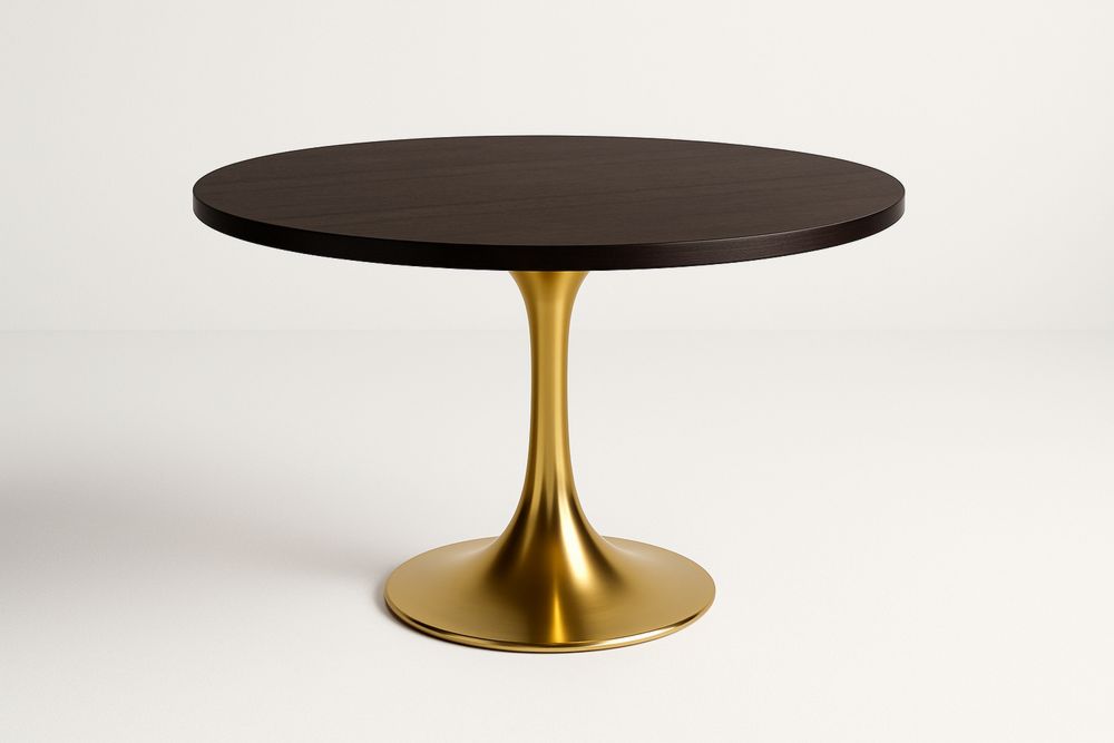 Runder Esstisch Holzplatte Metallbasis Wenge Gold 100 cm