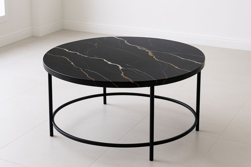 Runder Couchtisch Marmoroptik Metall Schwarz Ø 80 cm
