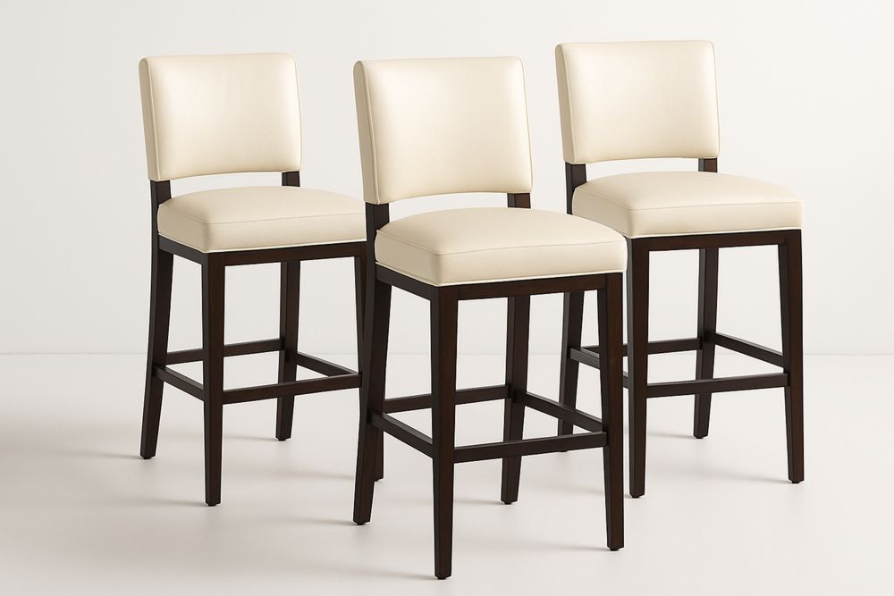 3-teiliges Barhocker-Set Holzrahmen PU-Leder Creme