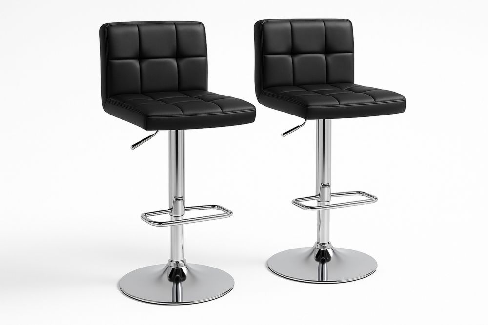2er Set Barhocker Schwarz Kunstleder Höhenverstellbar