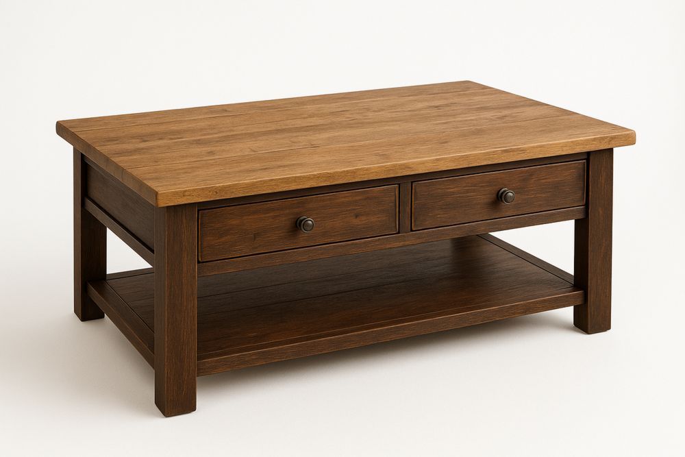 Rechteckiger Couchtisch aus Akazienholz mit 2 Schubladen, Braun