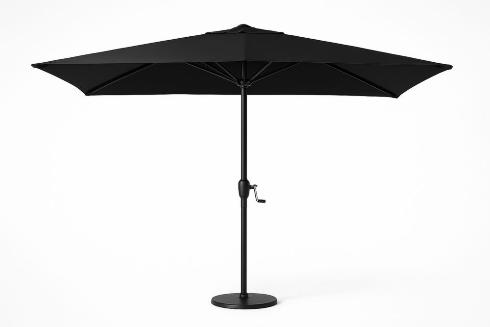 Schwarzer Terrassenschirm 300 cm Polyester Quadrat Kurbelmechanismus