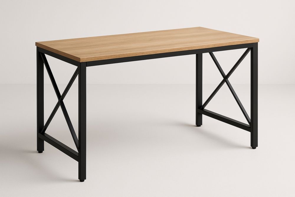 Holzwerkstofftisch Eiche 120cm x 60cm x 75cm mit schwarzem Metallgestell