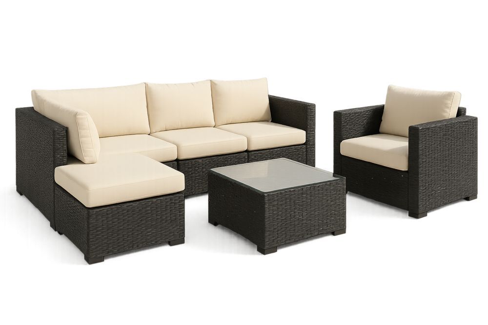 Gartenmöbelset Polyrattan Glas Braun/Beige