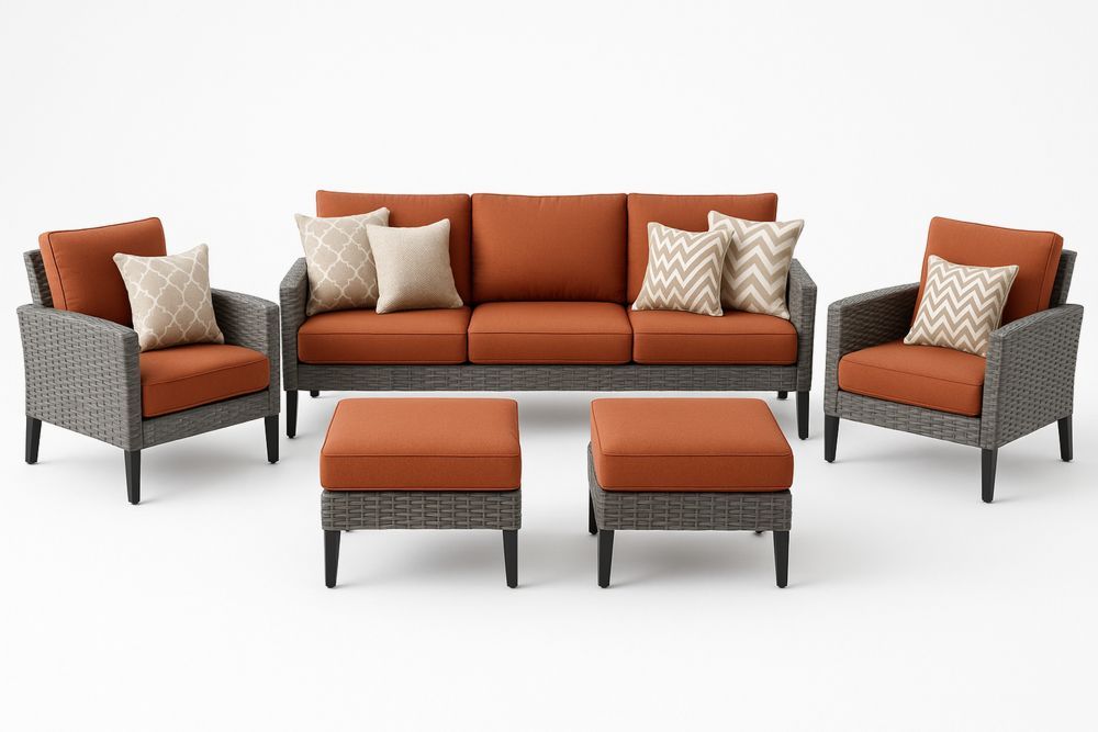 5-teiliges Rattan Gartenmöbel Set Terrakotta