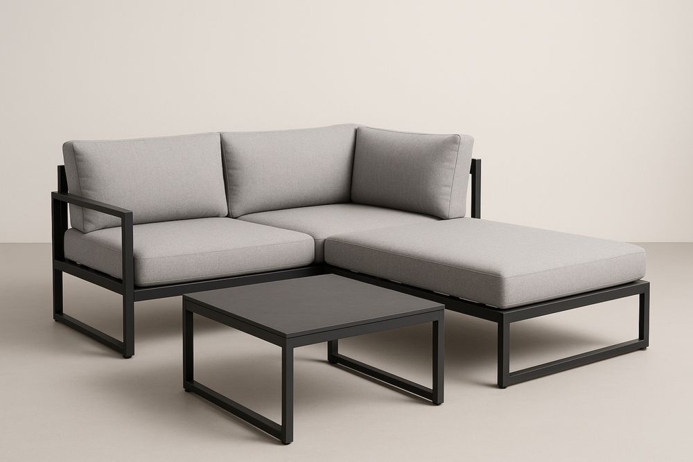 Ecksofa-Set mit Aluminiumrahmen und Polyesterpolsterung, grau