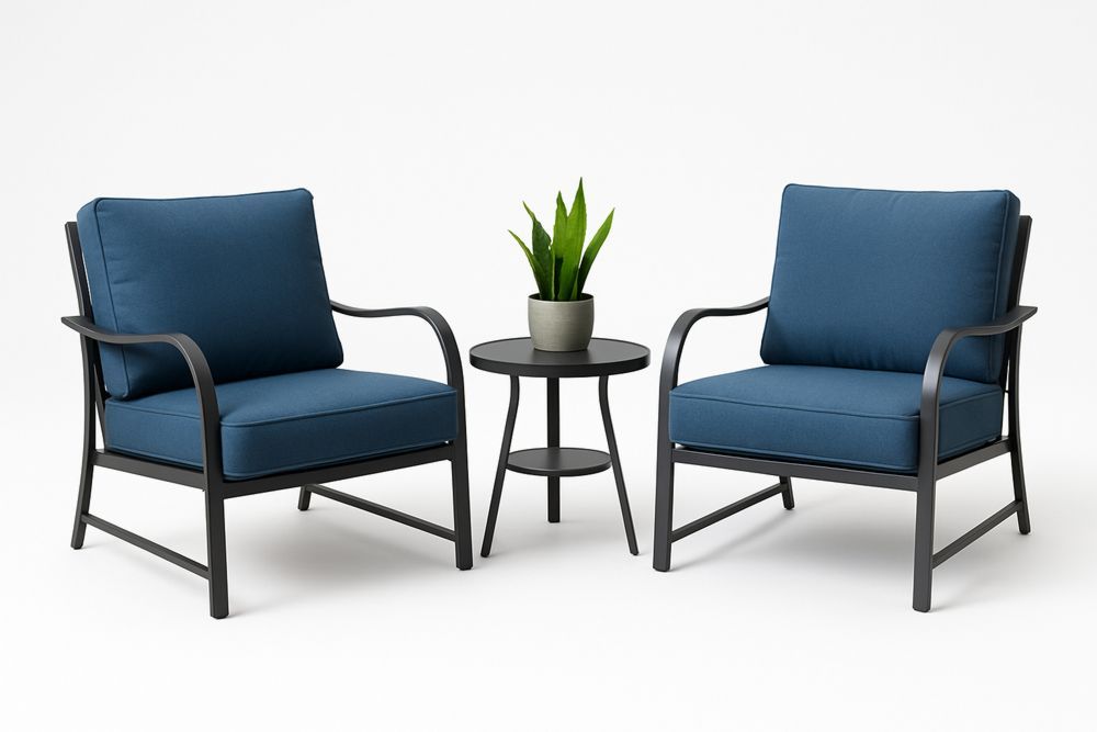 Gartenmöbelset mit 2 Stühlen und Tisch aus Aluminium und Polyester in Blau