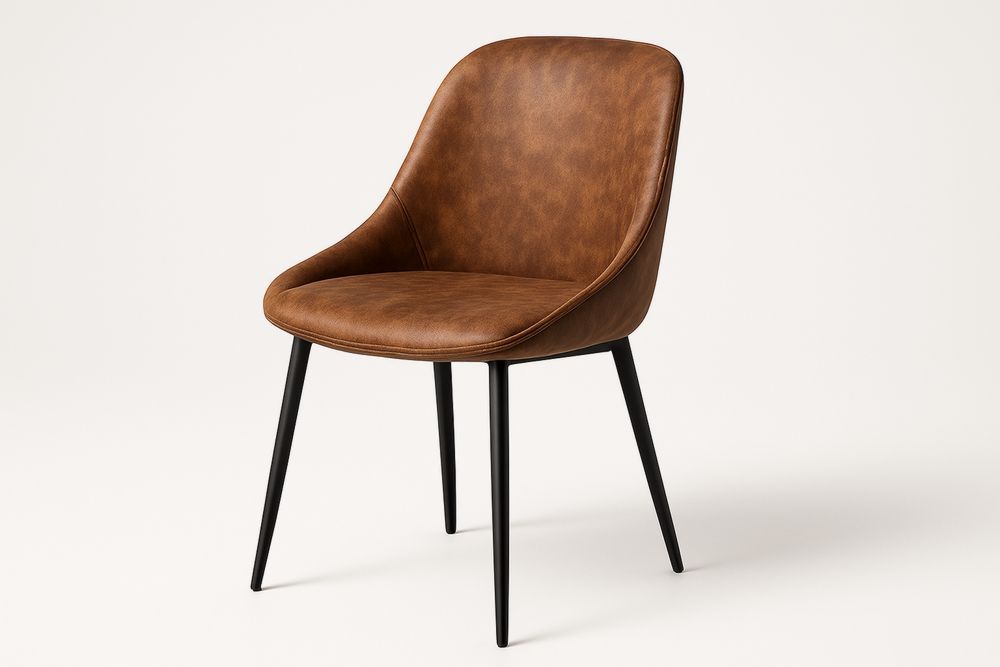 Brauner PU-Lederstuhl mit schwarzen Metallbeinen