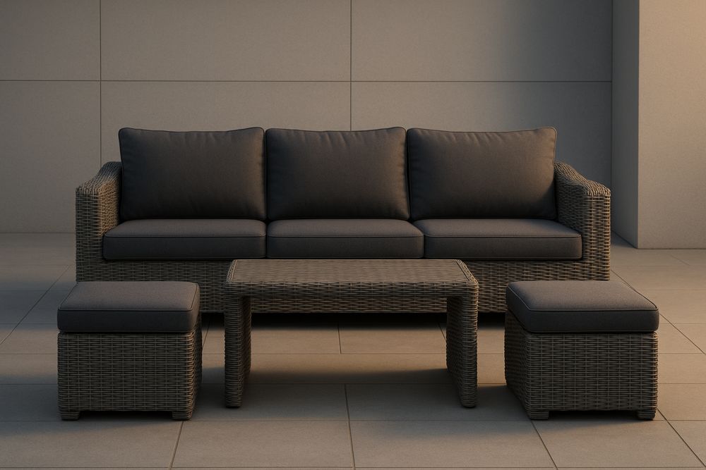 Gartenmöbel-Set Sofa Tisch Polyrattan Grau
