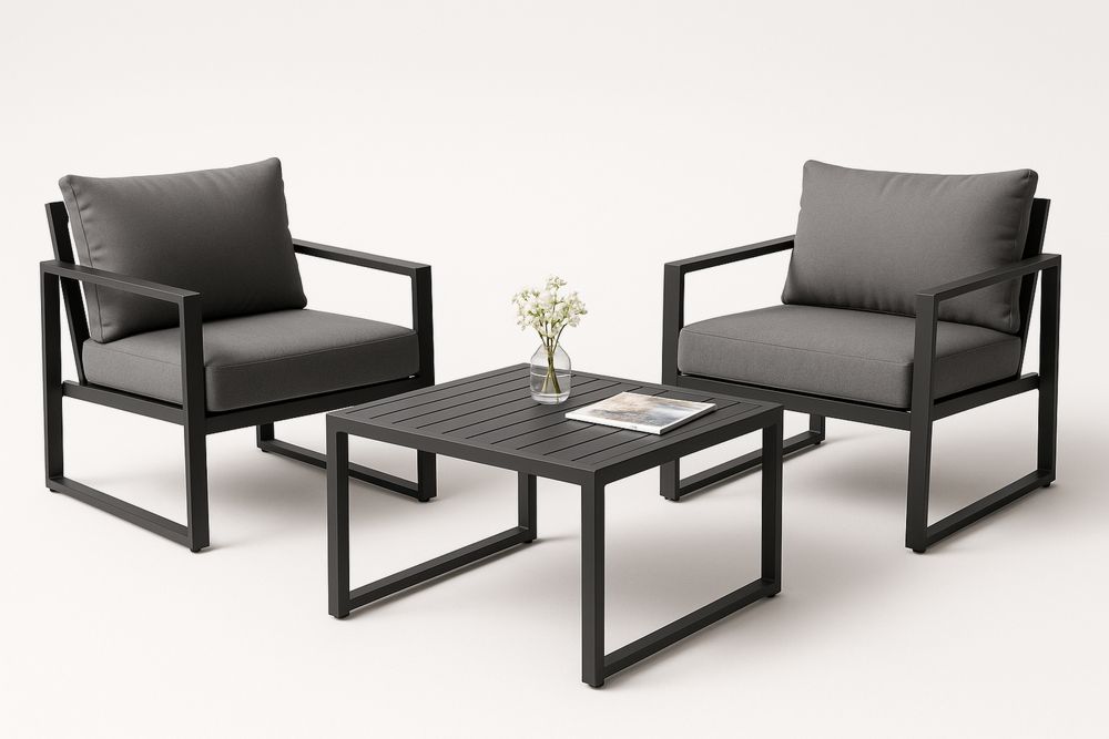 Outdoor Sitzgruppe Aluminium Tisch Stühle Dunkelgrau