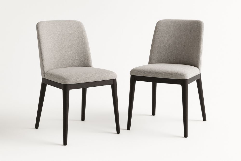 Zwei Stühle aus Stoff mit Holzgestell Dunkelbraun Hellgrau