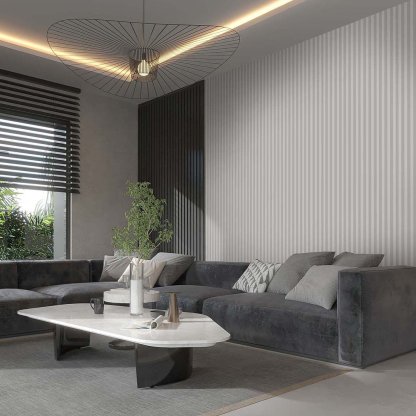 Papier peint à rayures verticales grises