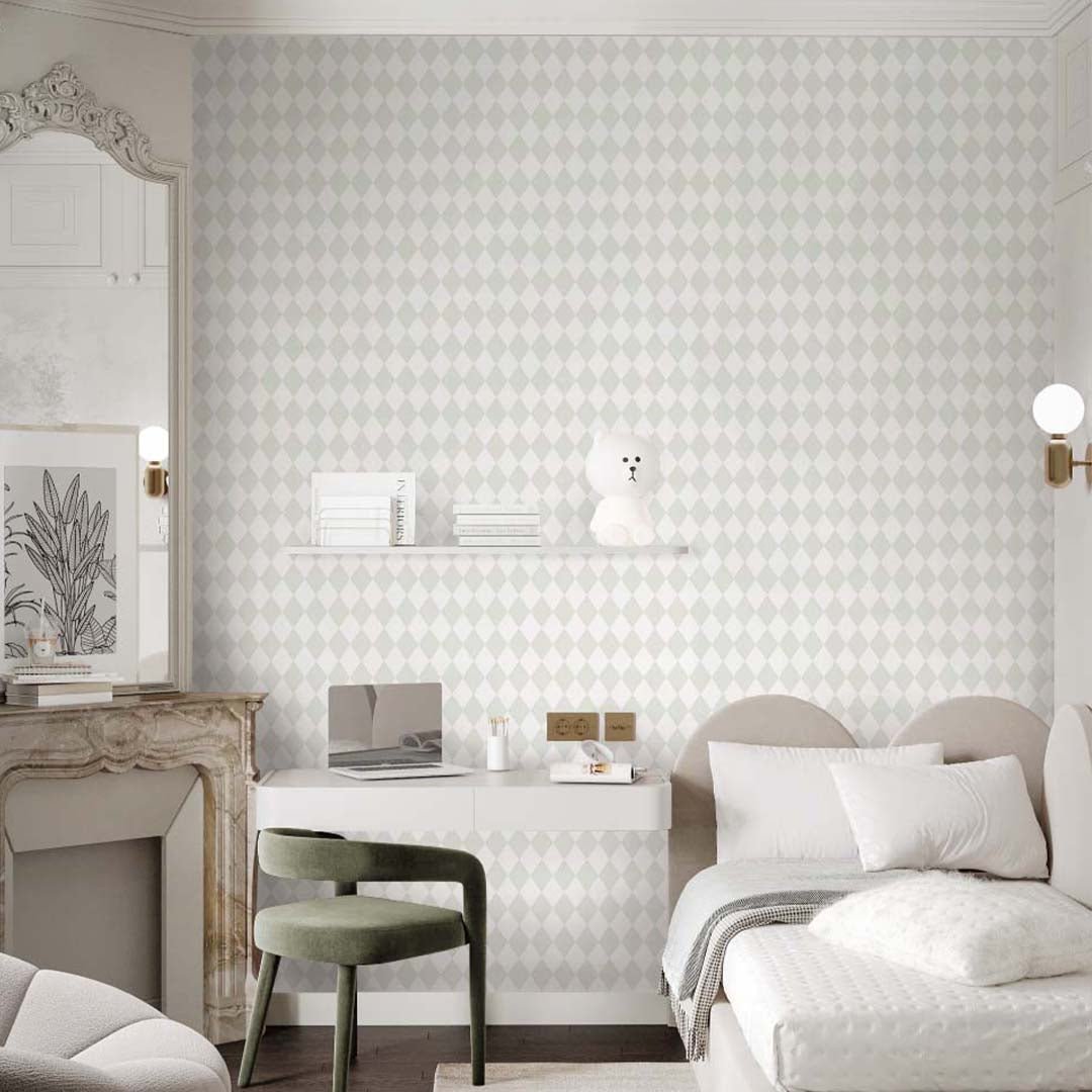 Papier peint à losanges vert pastel