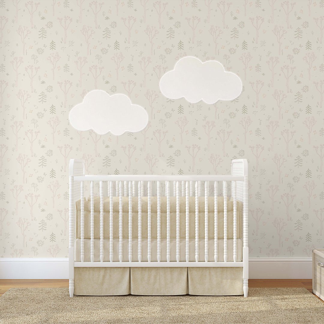 Papier peint forêt d'arbres beige et marron