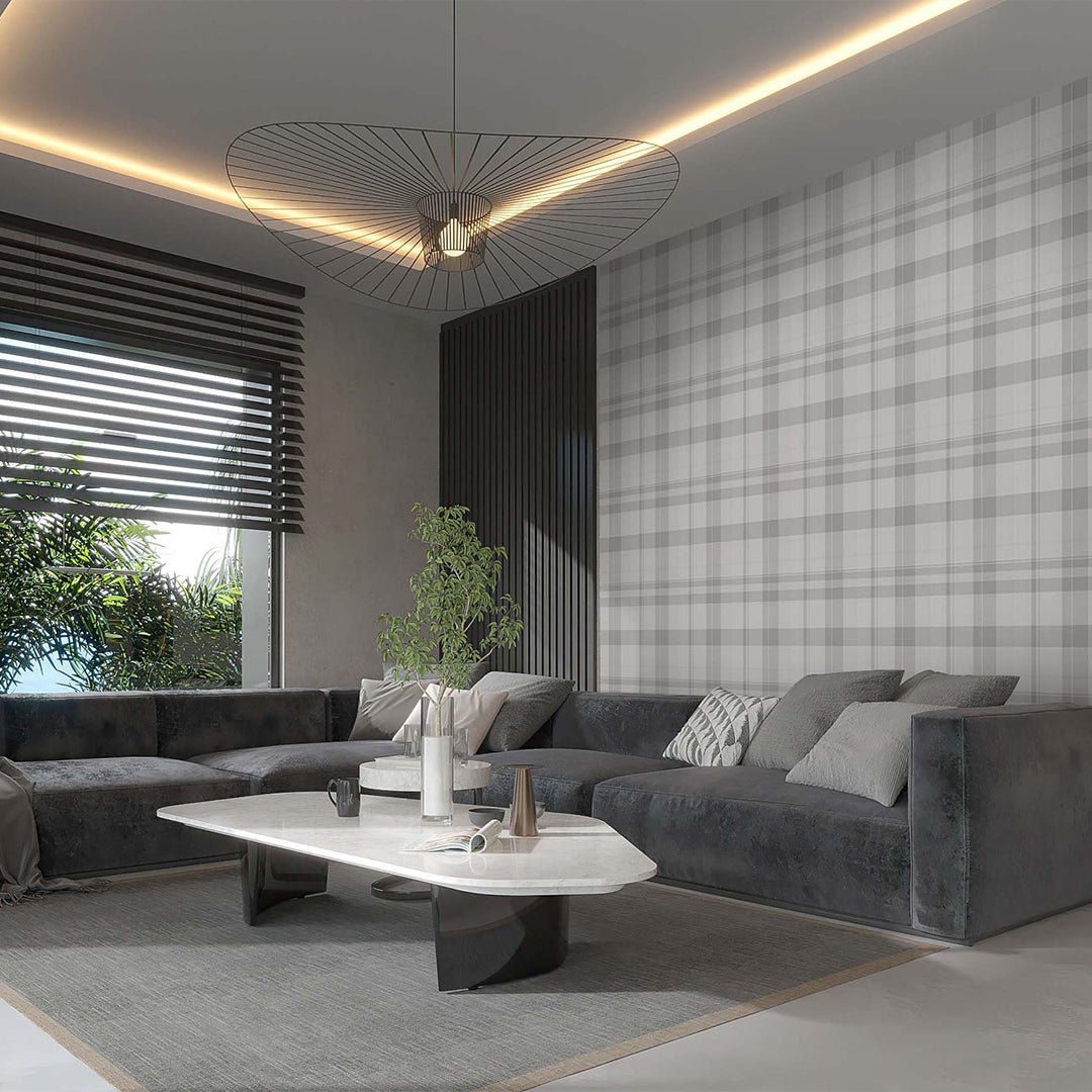 Papier peint à carreaux gris style ferme