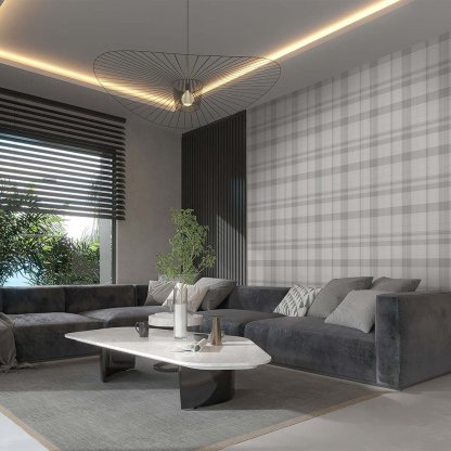 Papier peint à carreaux gris style ferme