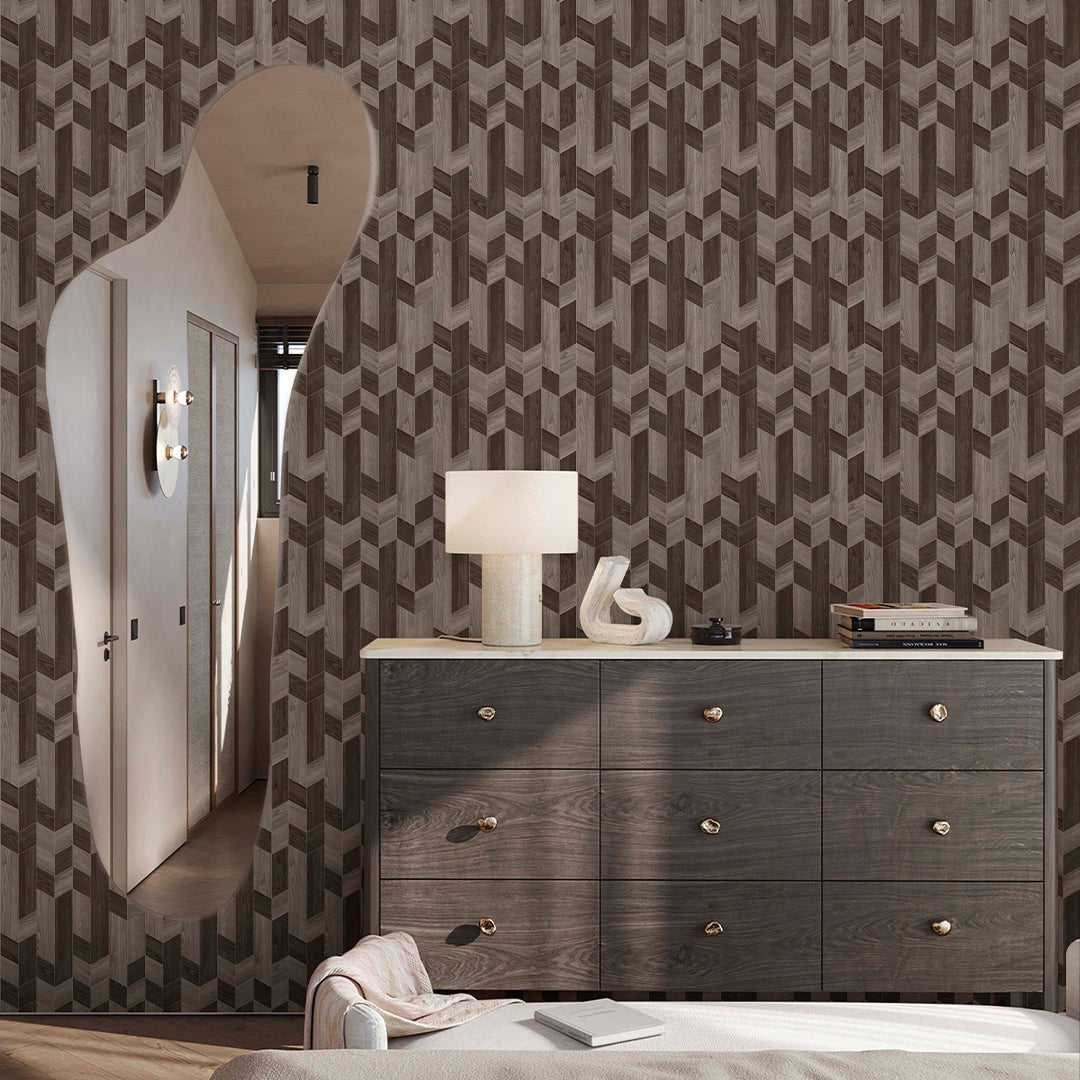 Papier peint mosaïque bois marron beige