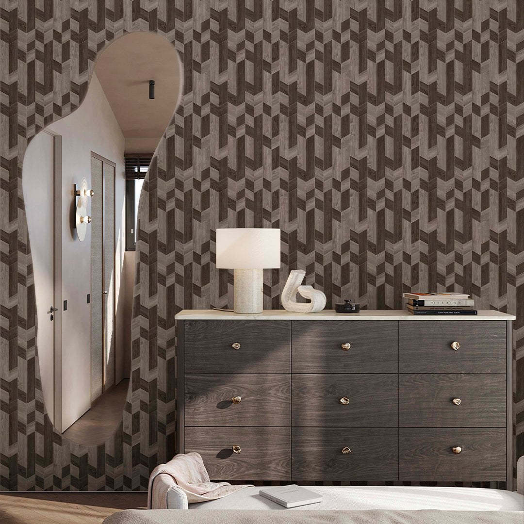Papier peint mosaïque bois marron beige