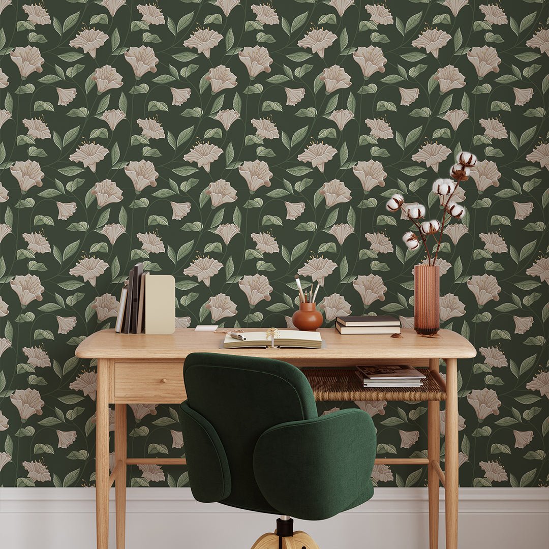 Papier peint campanule beige