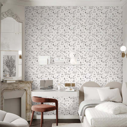 Papier peint animaux de la forêt en noir et blanc