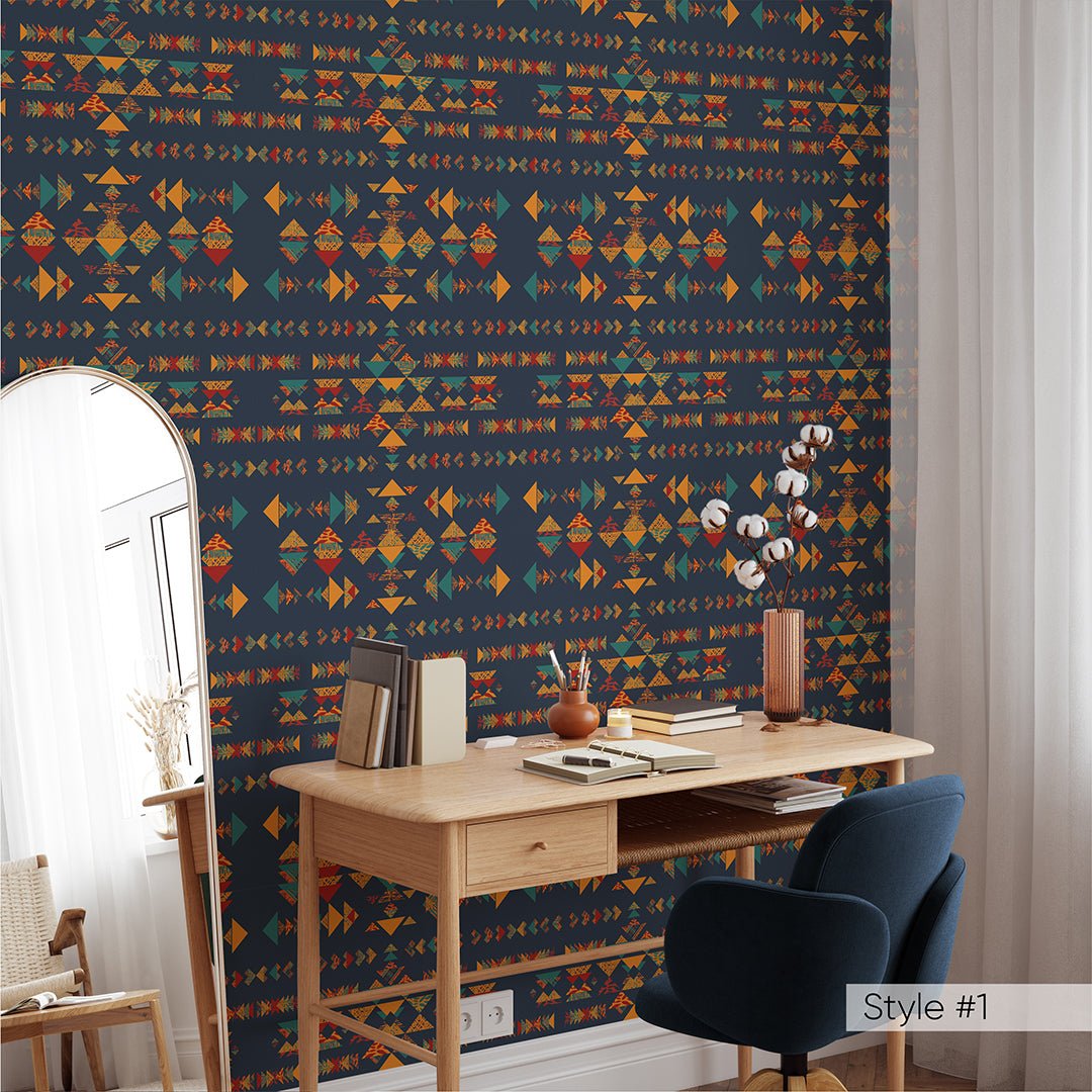 African Motifs Triangular Wallpaper W163 - CostaCover - Peel and stick Removable Wallpaper - abstract wallpaper - accent wallpaper - adhesive wallpaper