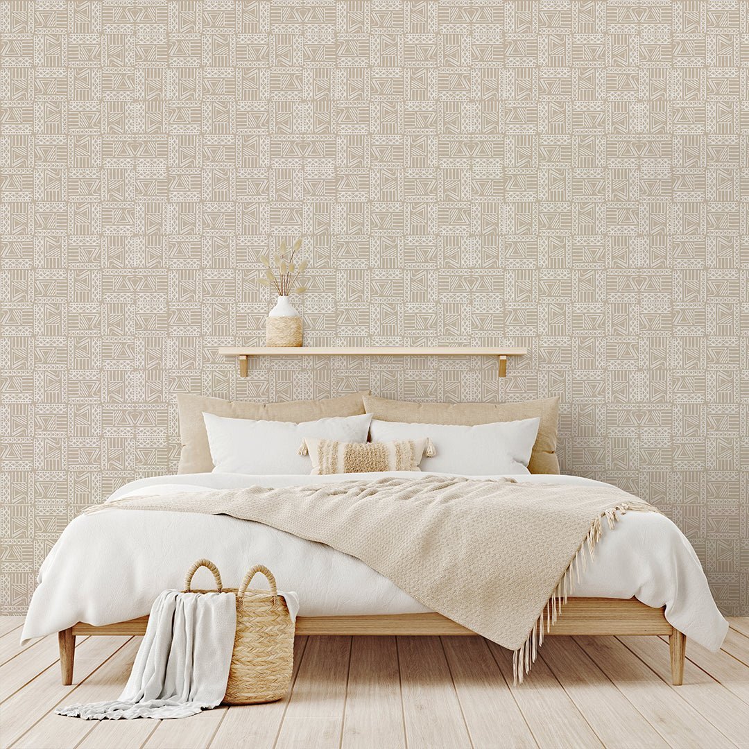 Papier peint beige à symboles africains