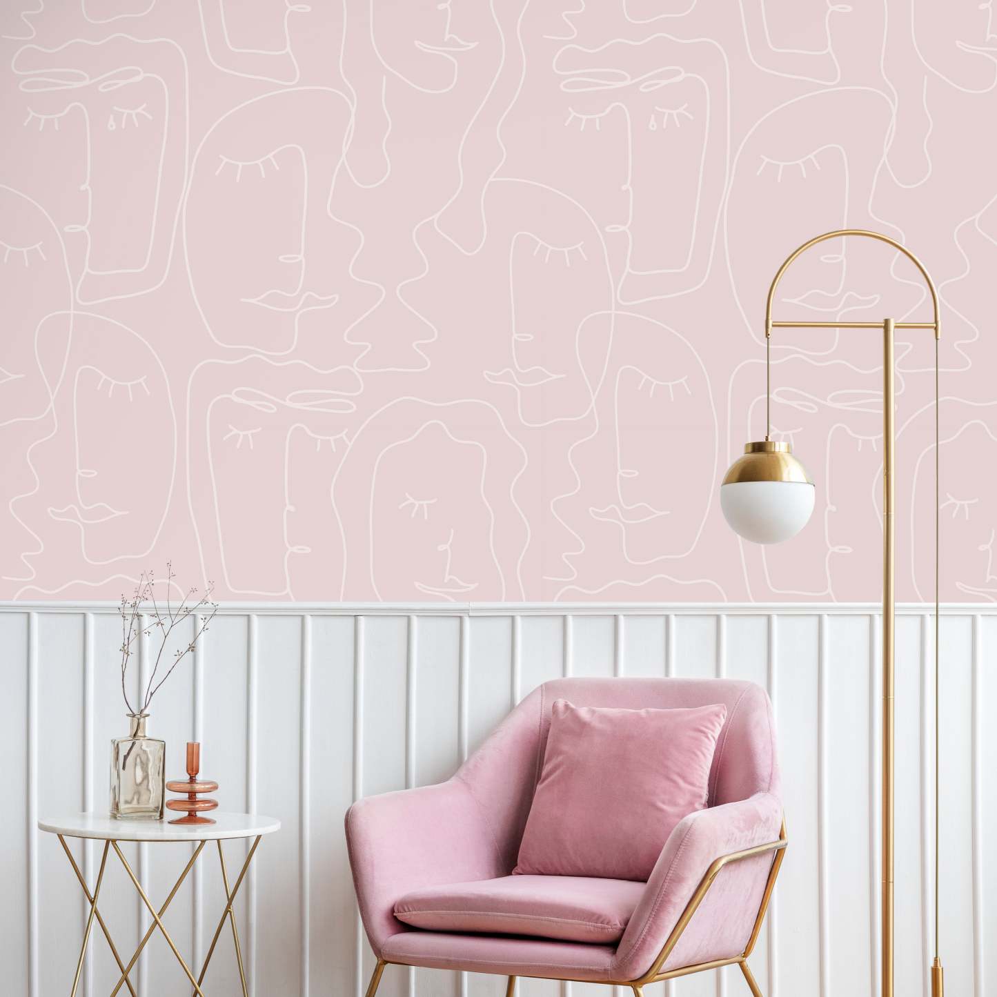 Papier peint abstrait visage féminin rose