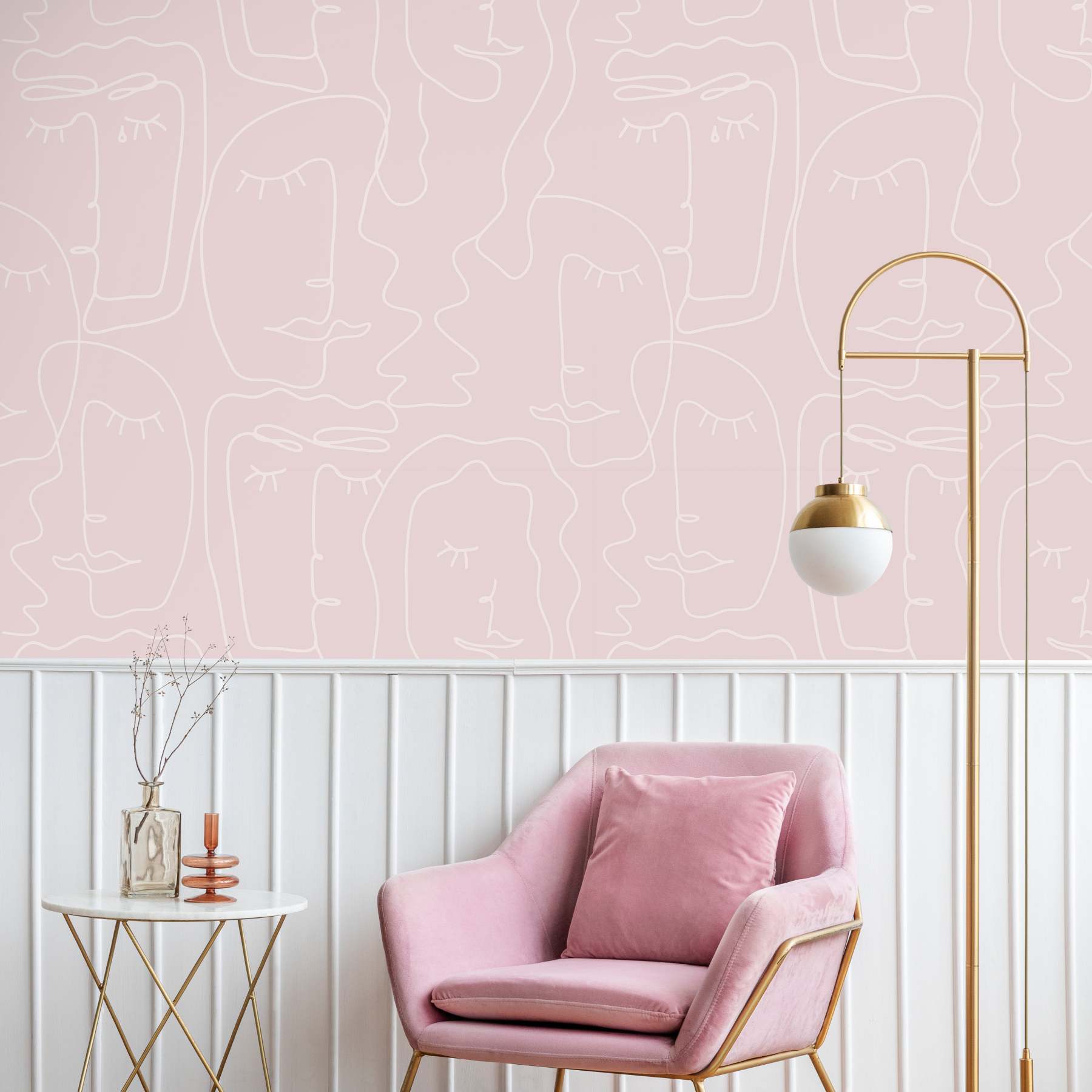 Papier peint abstrait visage féminin rose