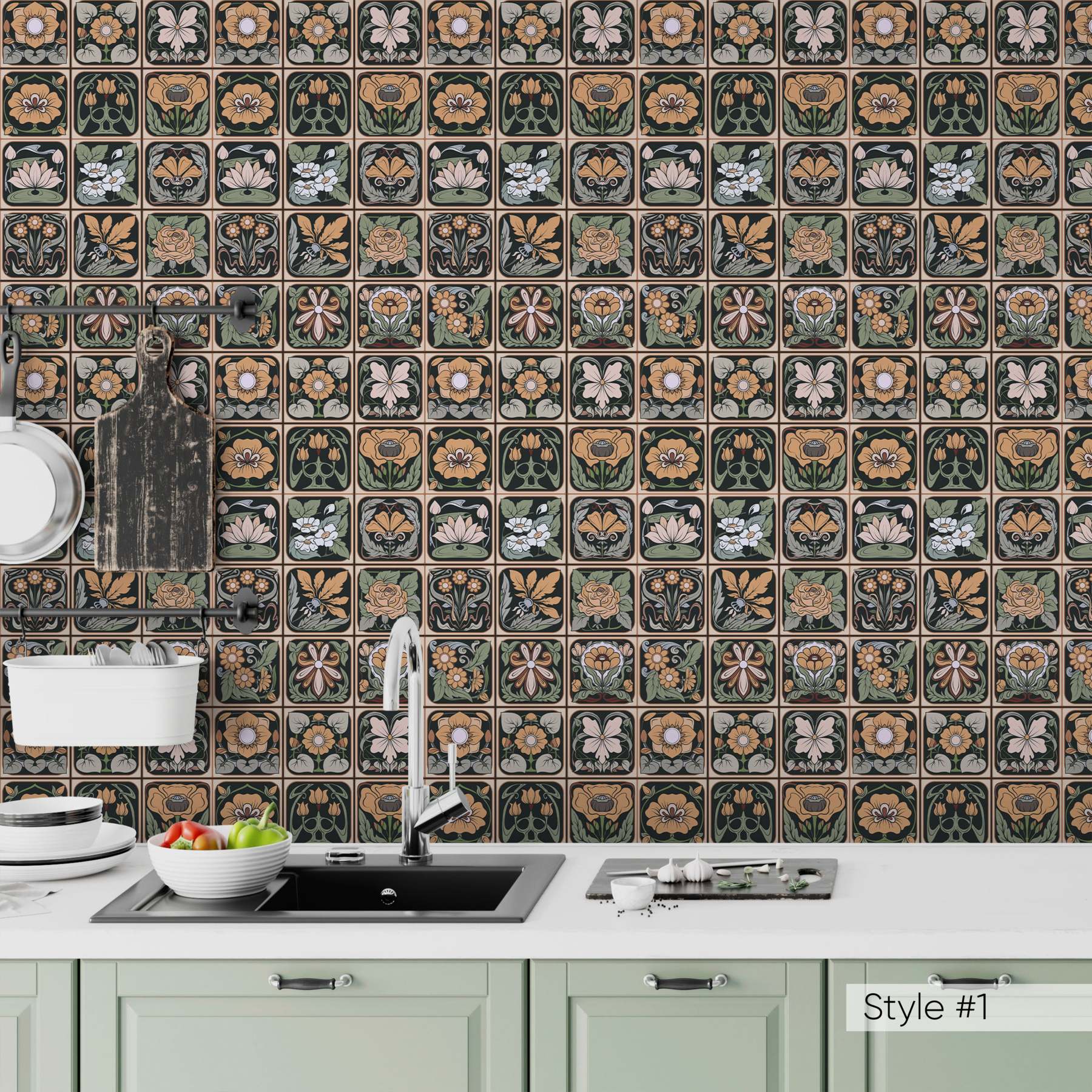 Papier peint vintage à motifs floraux