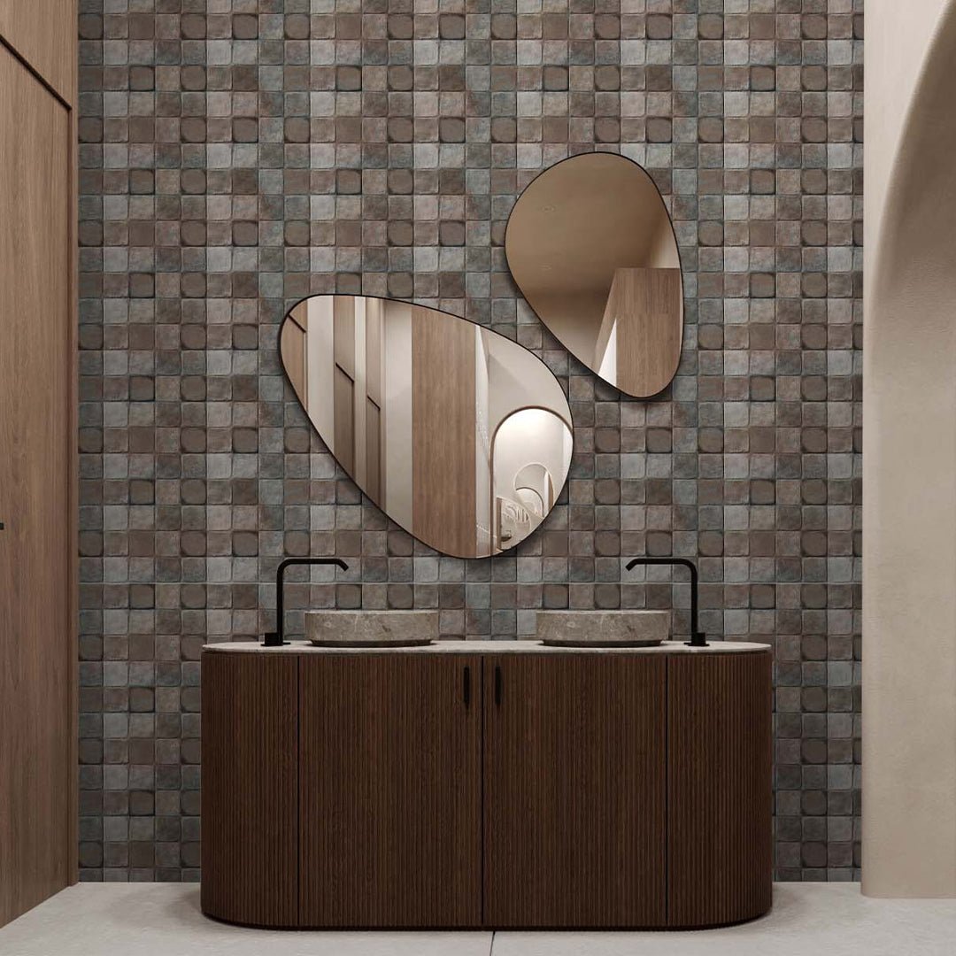 Papier peint à carreaux carrés bruns et gris