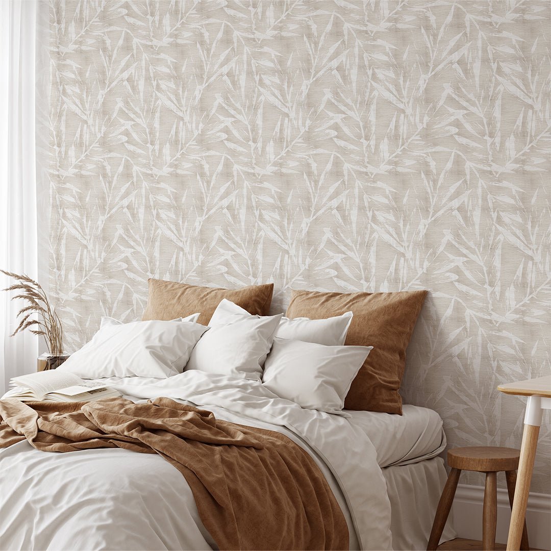 Papier peint en fibres végétales à motifs de feuilles de palmier nues