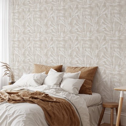 Papier peint en fibres végétales à motifs de feuilles de palmier nues